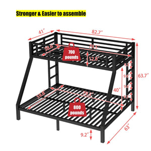 Heavy Duty Metal Bunk Bed with Guardrails & Ladder