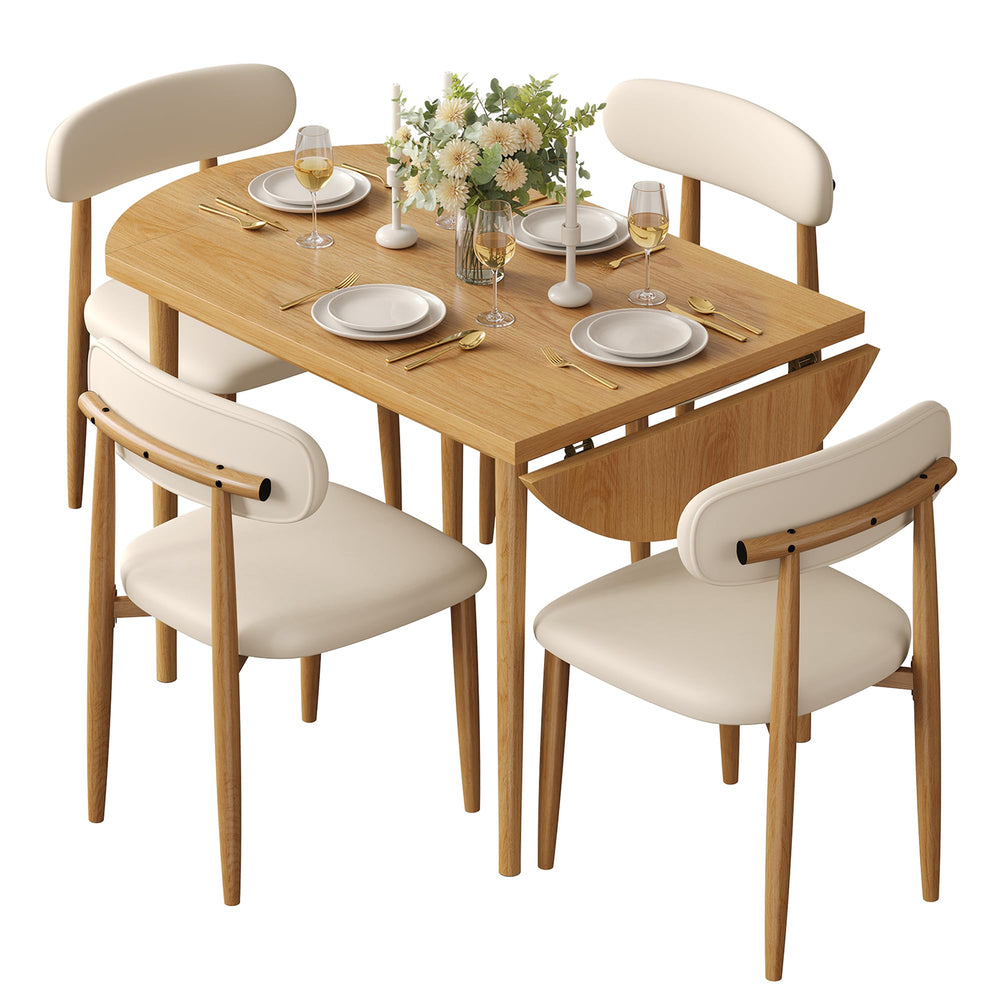 5-Piece Drop Leaf Dining Table Set with 4 Upholstered Chairs