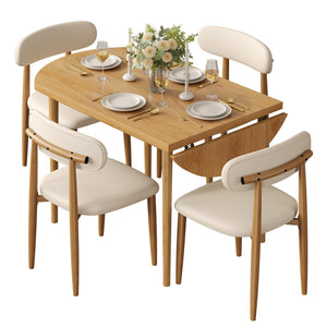 5-Piece Drop Leaf Dining Table Set with 4 Upholstered Chairs