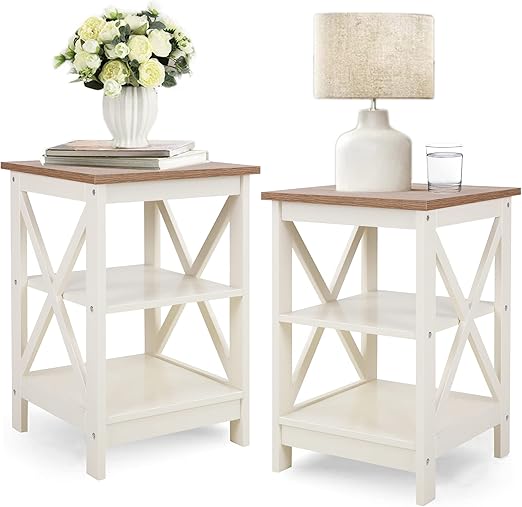 3-Tier End Table Set of 2 with Storage Shelves