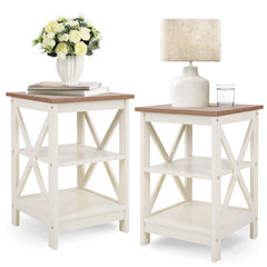 End Table Set of 2 with 3-Tier Shelf – Farmhouse Nightstand