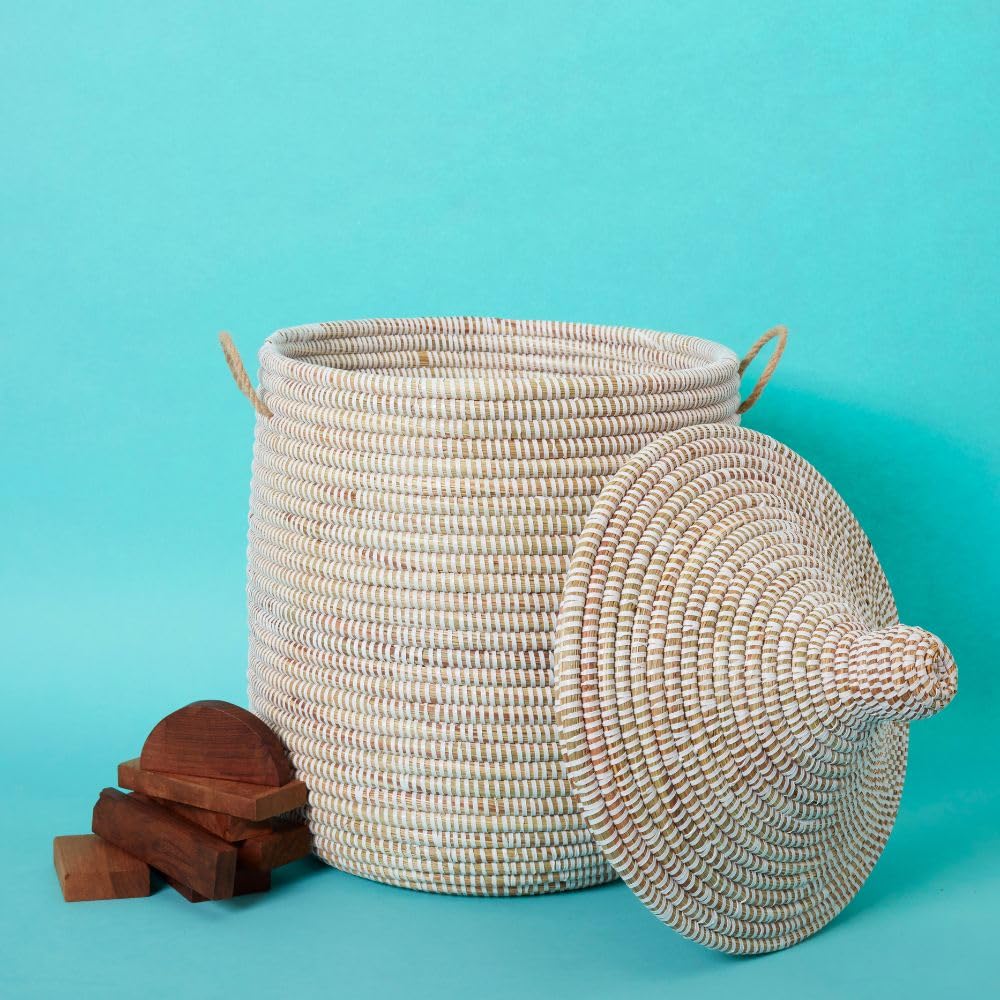 Handwoven Storage Basket with Removable Lid