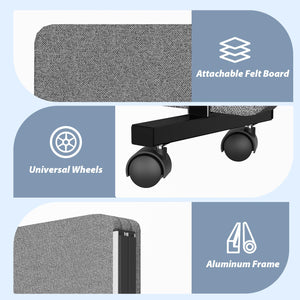 4-Panel Soundproof Room Divider with Wheels & Aluminum Frame