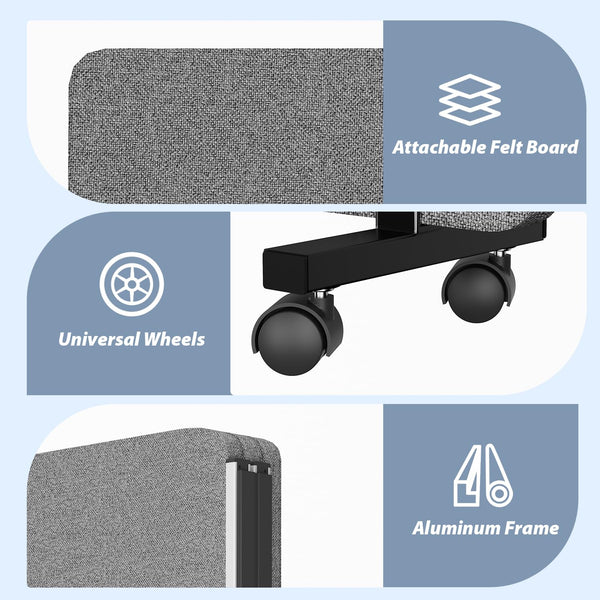 4-Panel Soundproof Room Divider with Wheels & Aluminum Frame