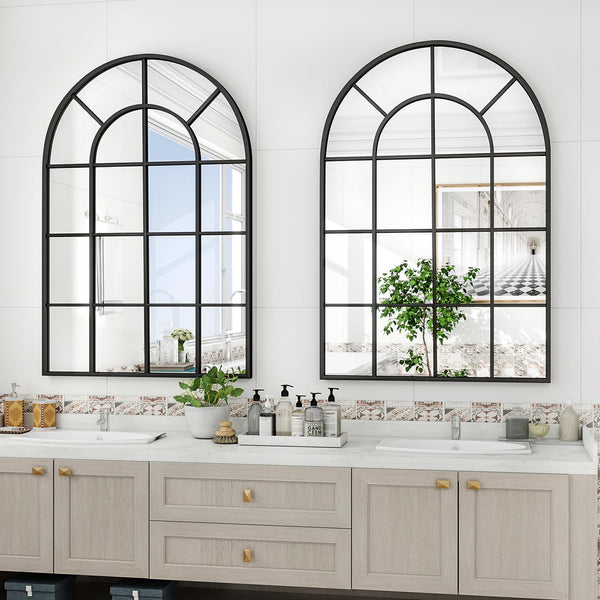 Arched Grid Wall Mirror – Black Metal Frame
