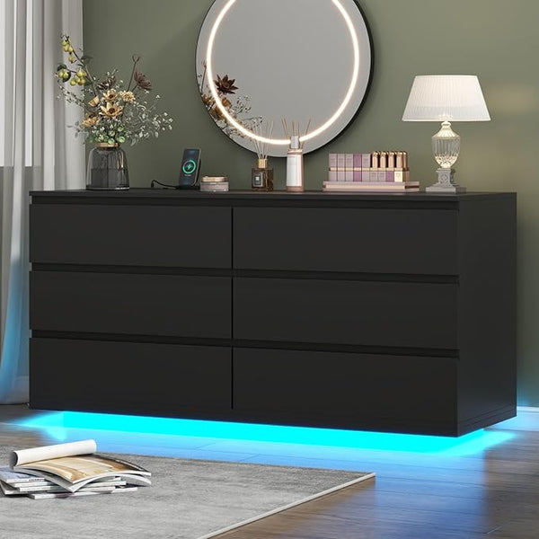 9-Drawer Dresser with LED Lights & Charging Station