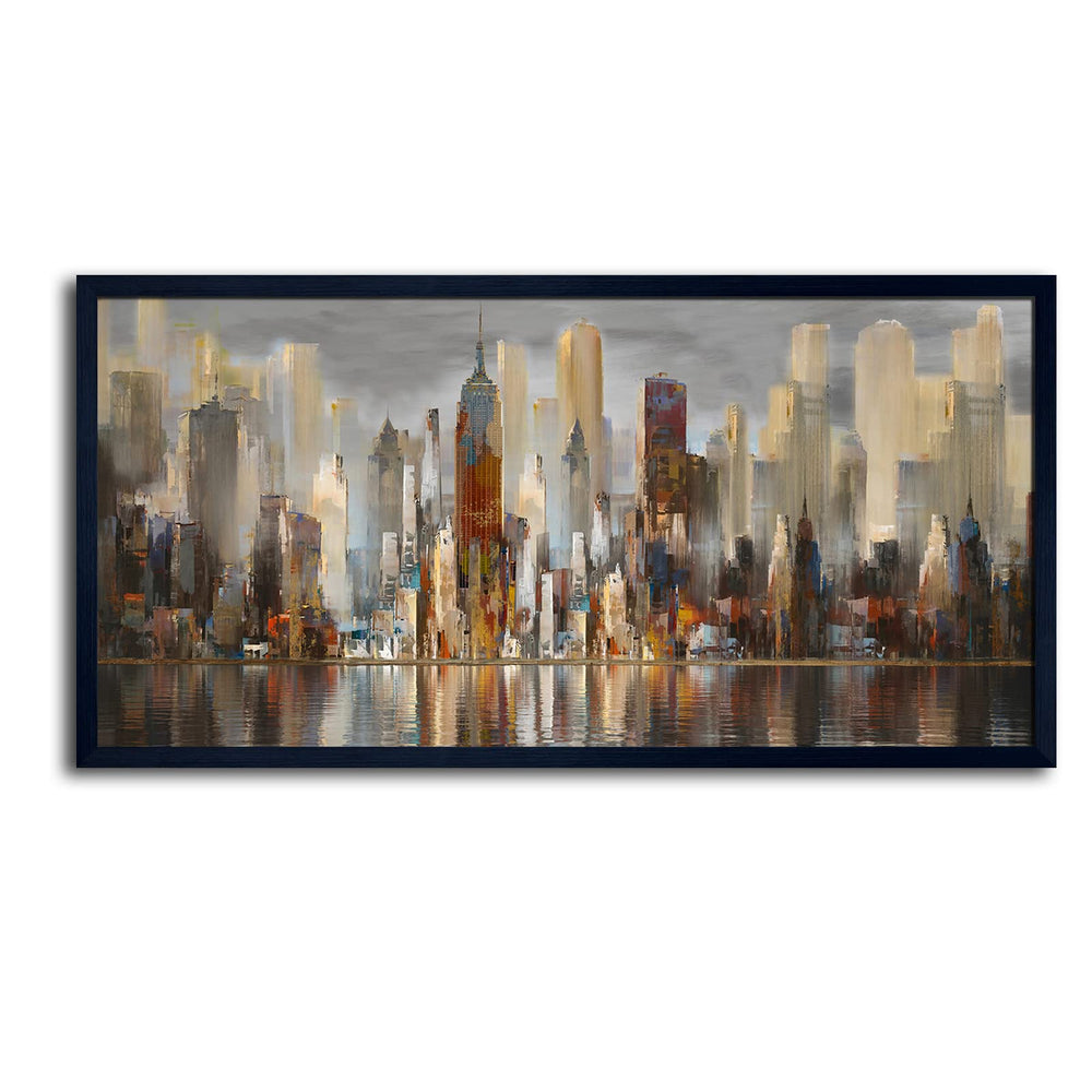New York Cityscape Framed Canvas Wall Art – 29x58 Brown Abstract