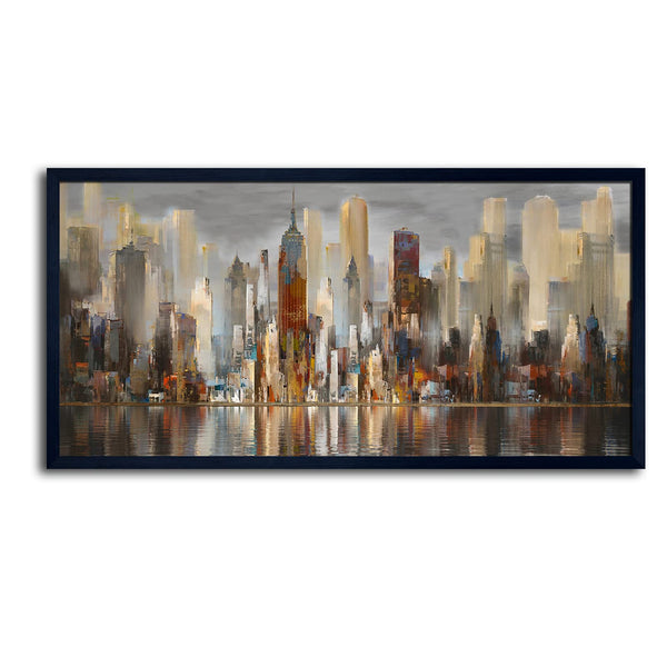New York Cityscape Framed Canvas Wall Art – 29x58 Brown Abstract