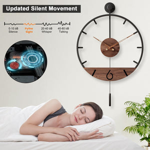 Large Modern Pendulum Wall Clock – 34.6×24 Inch Walnut Analog