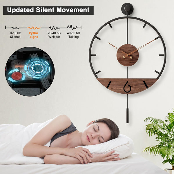 Large Modern Pendulum Wall Clock – 34.6×24 Inch Walnut Analog