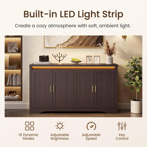 60" Sideboard Buffet Cabinet with LED Light & Power Outlets