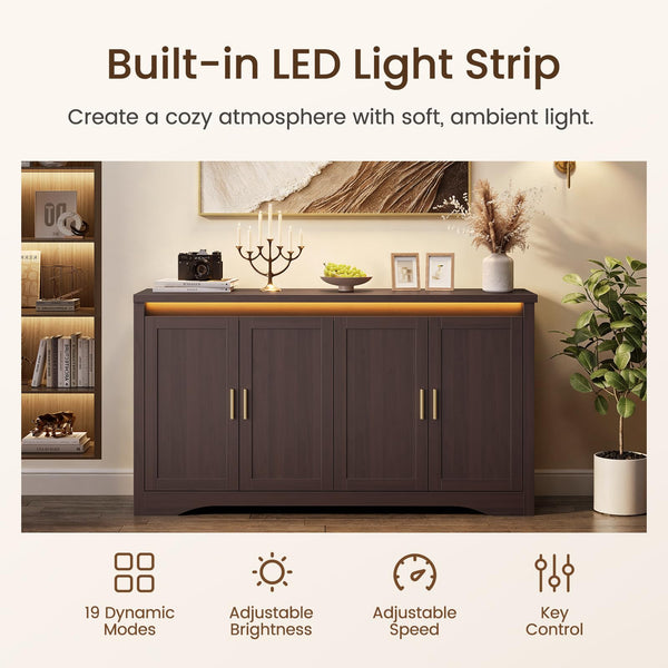 60" Sideboard Buffet Cabinet with LED Light & Power Outlets