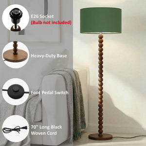 61" Beaded Wood Floor Lamp with Linen Shade