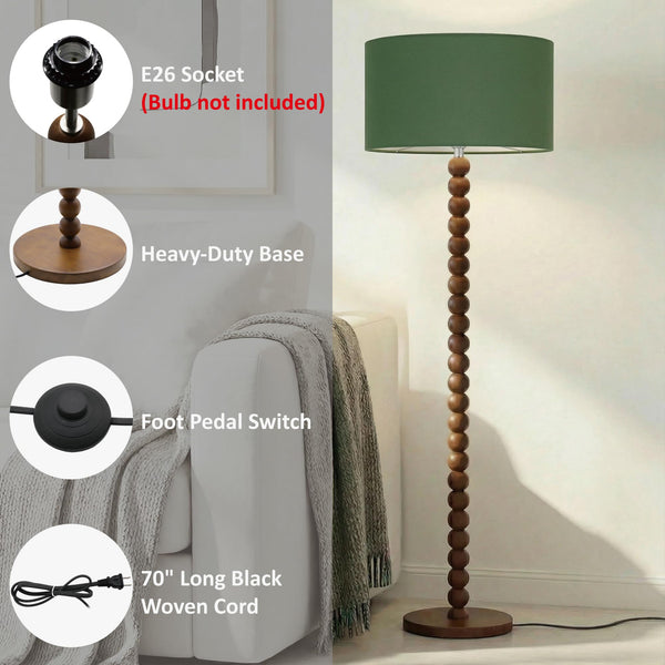 61" Beaded Wood Floor Lamp with Linen Shade