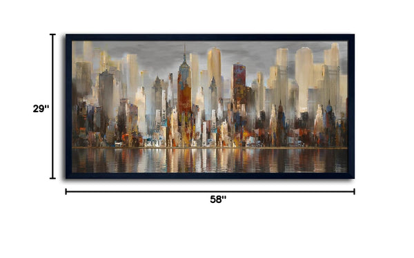 New York Cityscape Framed Canvas Wall Art – 29x58 Brown Abstract