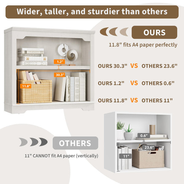 2-Tier Engineered Wood Bookshelf with Open Display Storage