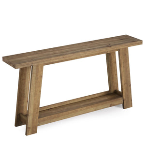 63-Inch Solid Wood Farmhouse Console Table with 2-Tier Shelf