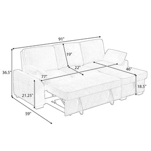 L-Shaped Sleeper Sectional Sofa with Storage & Charging