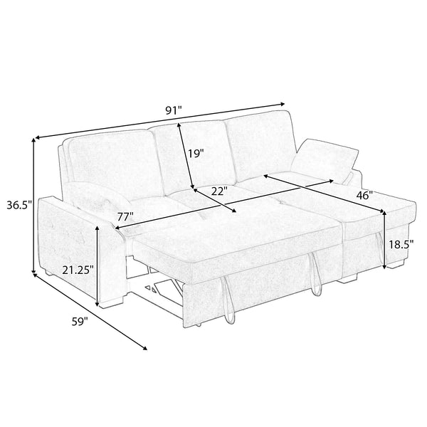 L-Shaped Sleeper Sectional Sofa with Storage & Charging