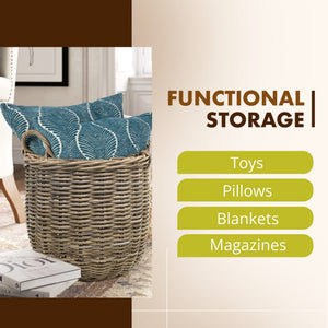 Round Rattan Storage Basket with Handles