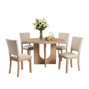5-Piece Round Dining Table Set with 4 Upholstered Chairs