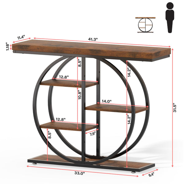 5-Tier Industrial Console Table with Storage Shelves