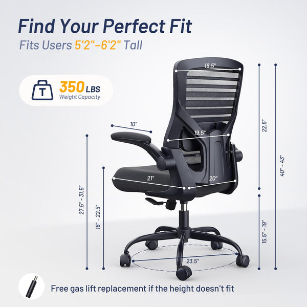 Ergonomic Mesh Office Chair with Flip-Up Armrests