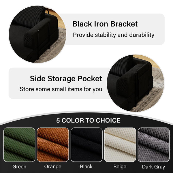 Convertible Sofa Bed with Side Pocket & Corduroy Fabric