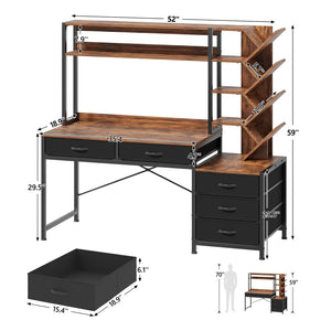52" Reversible Computer Desk with Hutch & 5 Drawers