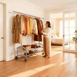 Heavy Duty Rolling Clothes Rack with Shelves