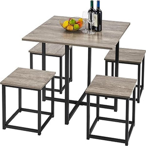 3-Piece Industrial Dining Table Set with 2 Stools