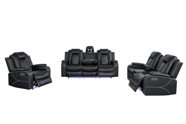 Power Recliner Sofa Set 3-Piece with LED & Bluetooth
