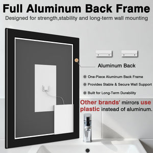 96x36 Large LED Bathroom Mirror with Front & Backlit, Anti-Fog, Dimmable, 3 Color Temperatures