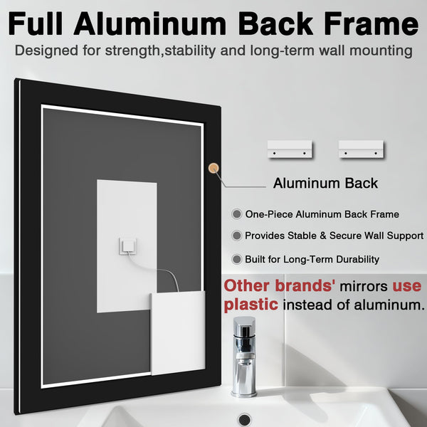96x36 Large LED Bathroom Mirror with Front & Backlit, Anti-Fog, Dimmable, 3 Color Temperatures