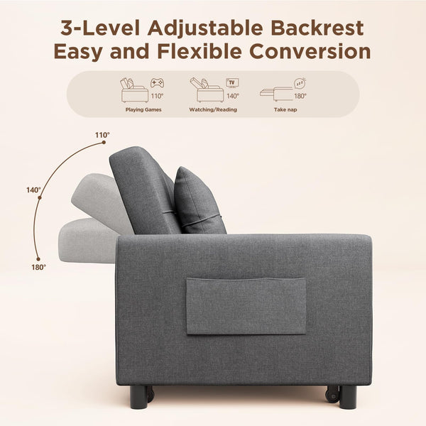 Convertible Sectional Sleeper Sofa with Adjustable Backrest & Ottoman