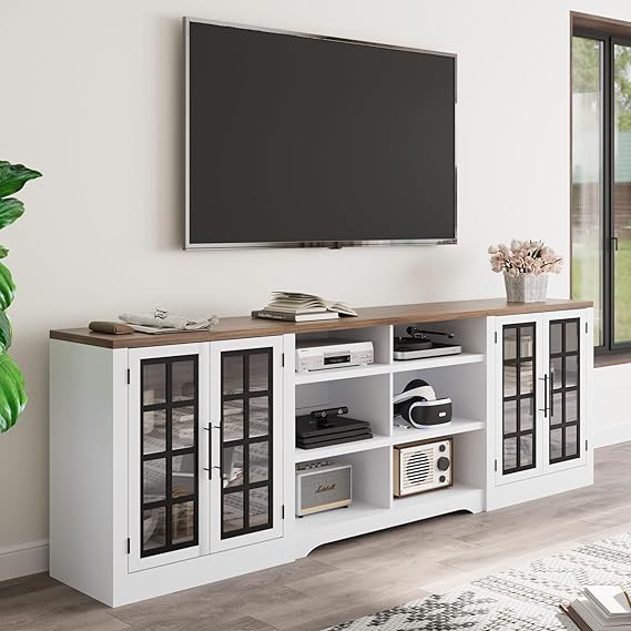 94.5 Inch Farmhouse TV Stand with Storage Cabinets - White