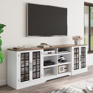 94.5 Inch Farmhouse TV Stand with Storage Cabinets - White