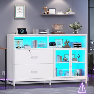 59" File Cabinet with 2 Drawers, Lock & Power Outlets
