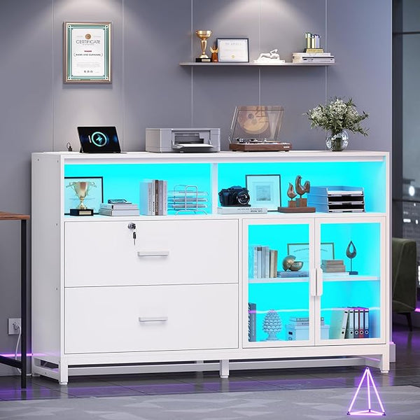 59" File Cabinet with 2 Drawers, Lock & Power Outlets