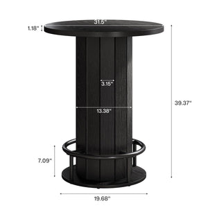 Round Farmhouse Bar Table with Wood Fence Base & Metal Footrest