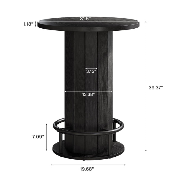 Round Farmhouse Bar Table with Wood Fence Base & Metal Footrest