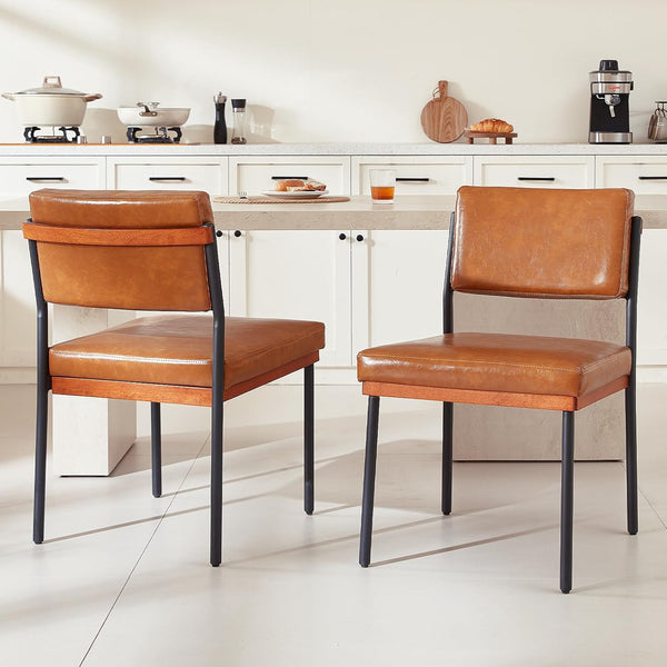 Upholstered Faux Leather Dining Chairs with Metal Legs