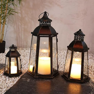 Metal Square Candle Lanterns Set of 3 – Indoor & Outdoor Decorative Holders