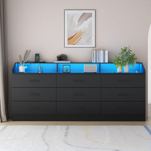 9-Drawer Dresser with LED Lights & Charging Station