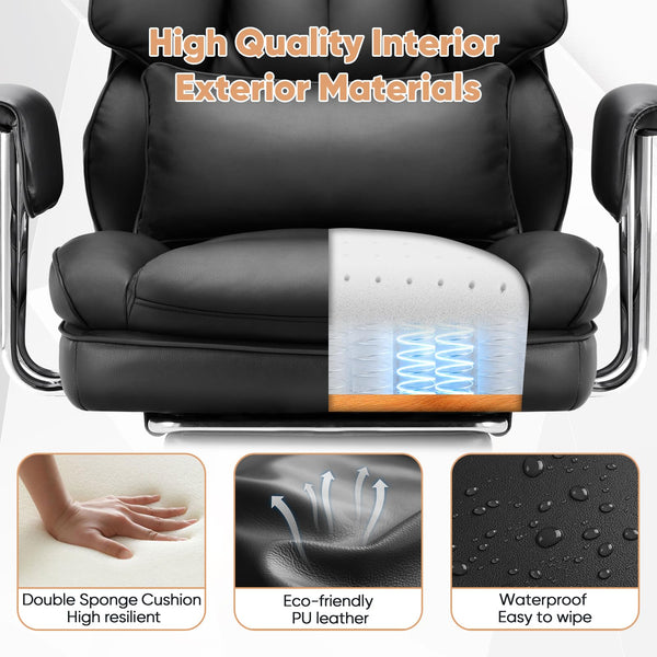 Ergonomic High Back Office Chair with Footrest & Lumbar Support – Reclining PU Leather