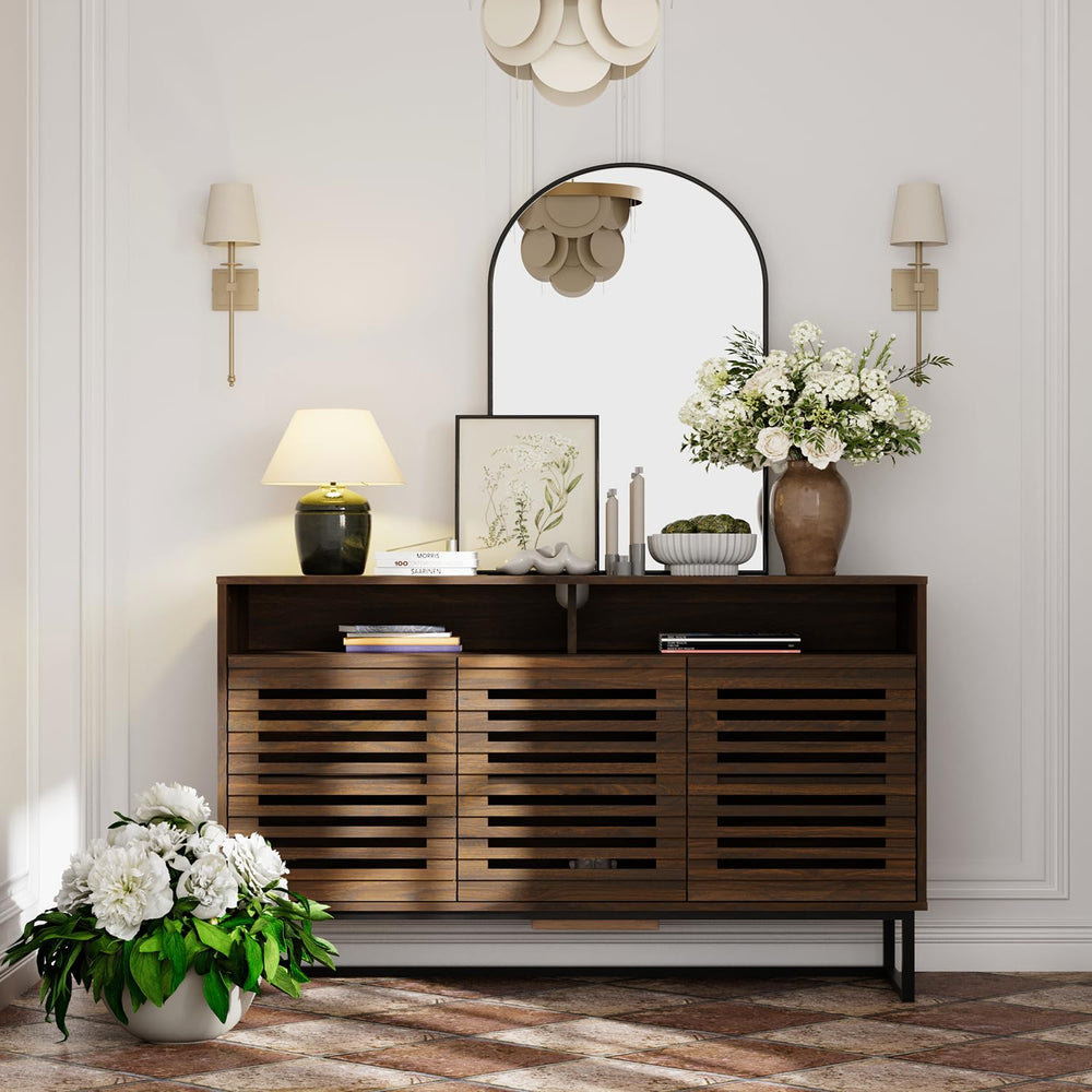 Buffet Sideboard Cabinet with Louvered Doors and Adjustable Shelves