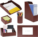 6-Piece PU Leather Desk Organizer Set with Writing Pad and File Tray