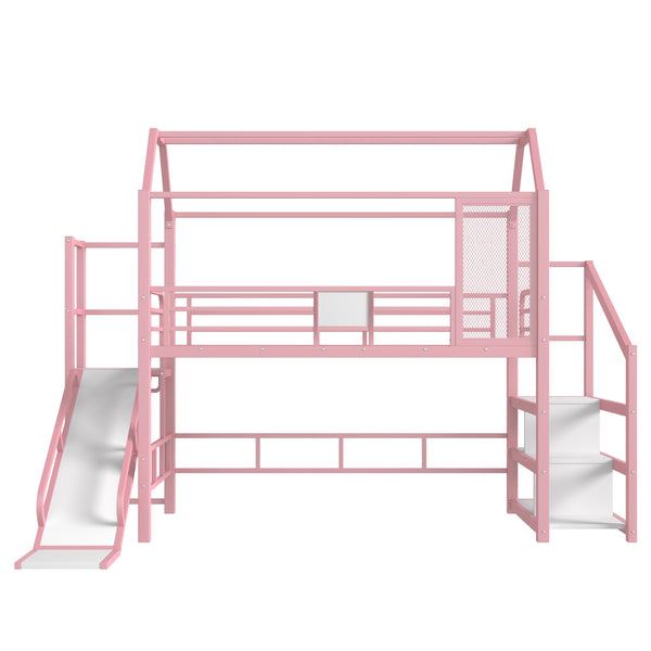 Twin Loft Bed with Slide, Stairs & Storage