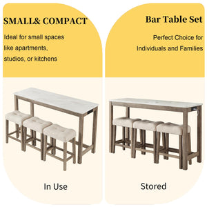 59" Bar Table Set with Power Outlet & 3 Padded Stools