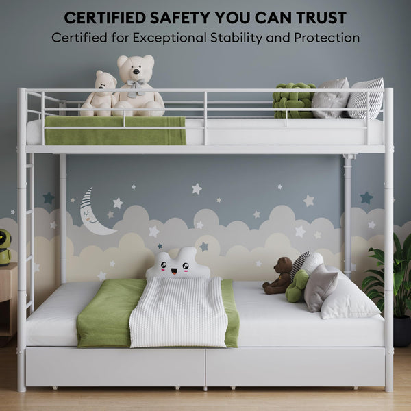 Twin Over Twin Bunk Bed with LED Lights & Storage